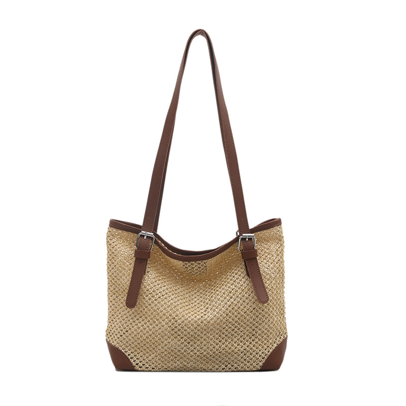 Summer InS-style straw woven large-capacity tote bag for women 2025, casual and versatile, seaside vacation single-shoulder armpit bag Item Picture