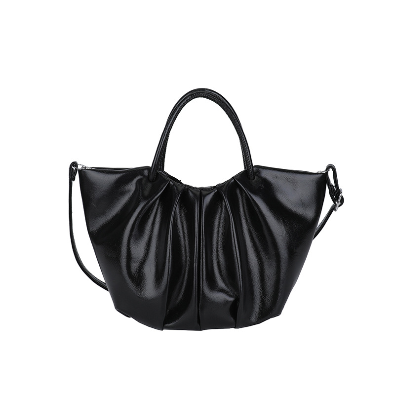 Korean-style pleated hand-held basket bag for women, retro and versatile, soft leather single-shoulder underarm bag, stylish and simple crossbody bag Item Picture