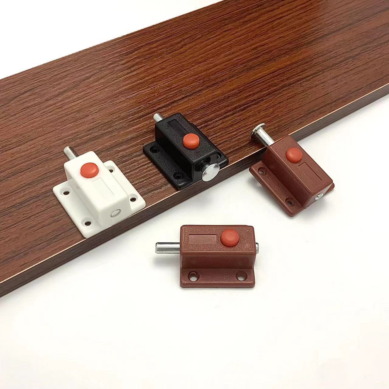 Thickened furniture hardware plastic automatic button latch with cover cabinet door fully automatic plastic spring latch manufacturer details Picture