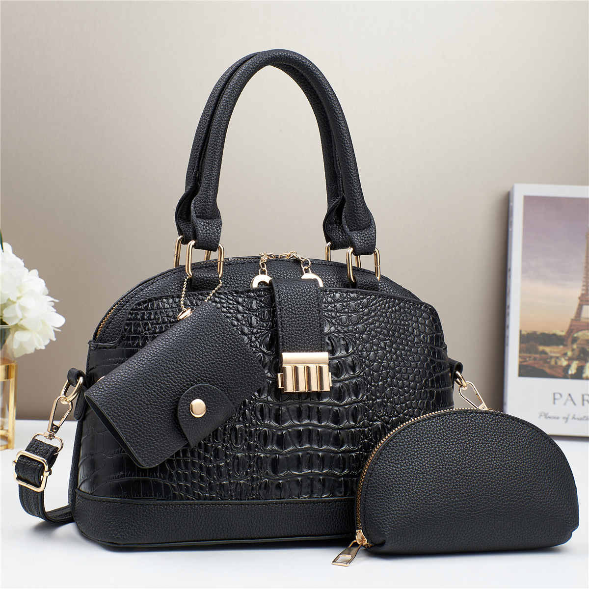 Embossed large-capacity crocodile pattern fashionable and versatile women's bag, simple and trendy single-shoulder hand-carry mother and child bag, shell bag full figure