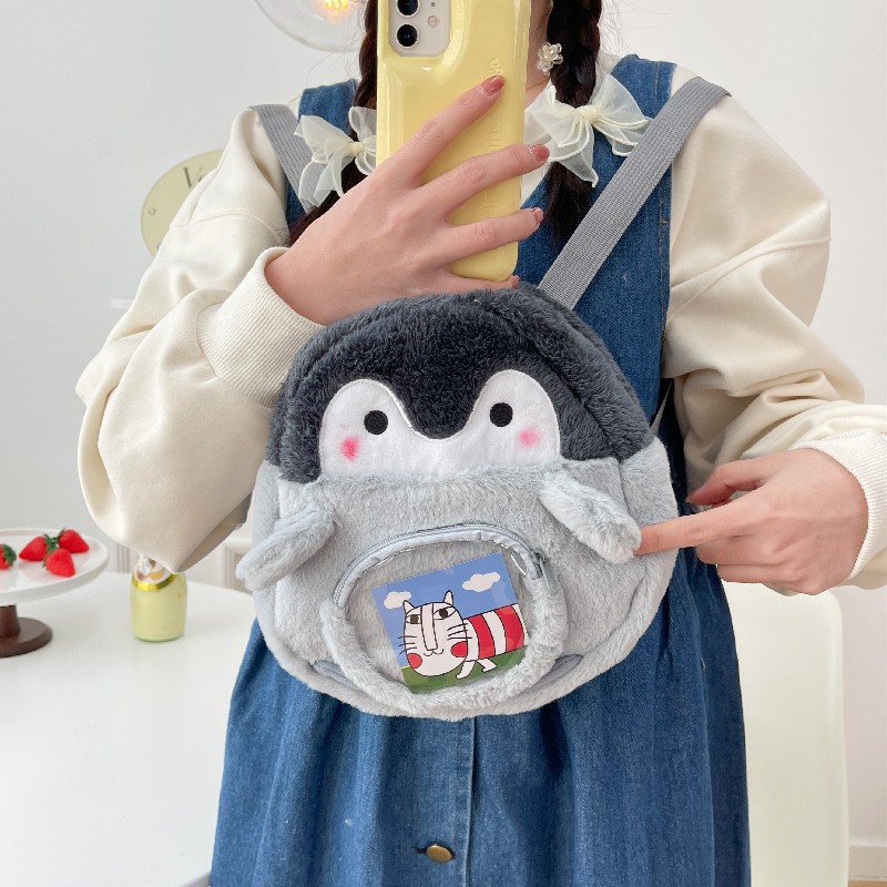 Penguin cartoon backpack, cute JK girl backpack, doll bag, pain bag, plush toy, casual mini schoolbag full figure