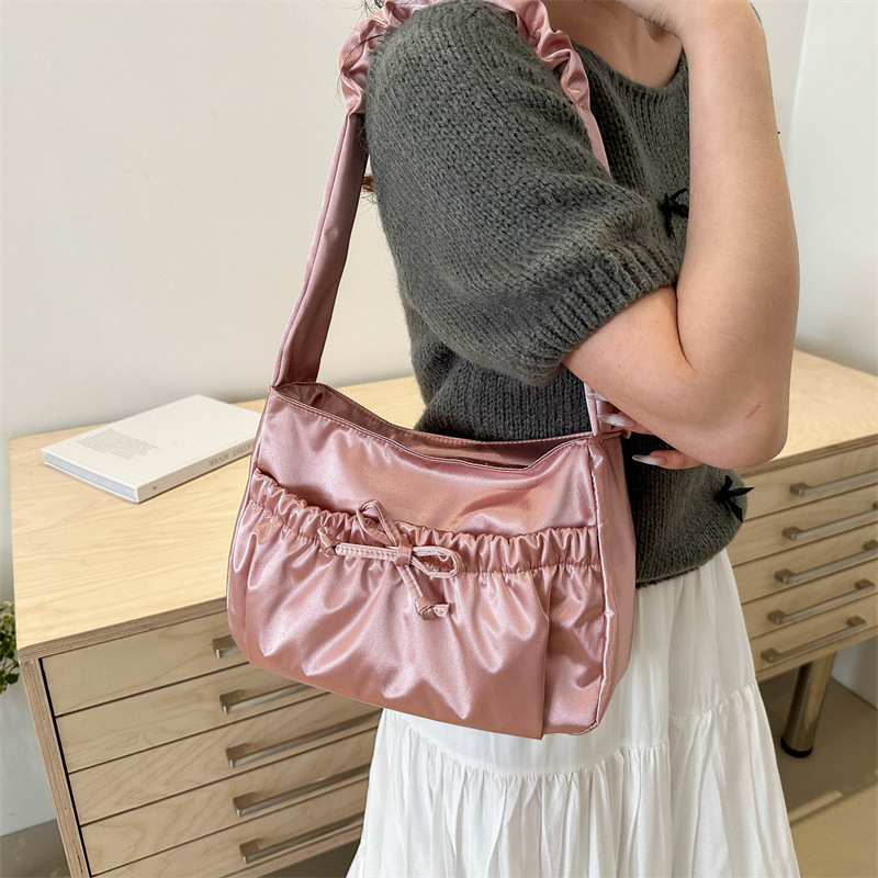 Pleated casual soft surface spring large-capacity underarm bag for women 2024 new style casual and fashionable commuting single-shoulder bag Specification drawing