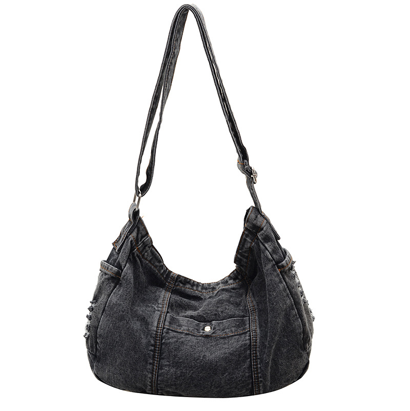 The 2025 new large-capacity single-shoulder commuter bag is versatile, a student's crossbody bag for class, and a Korean retro denim bag for women Item Picture