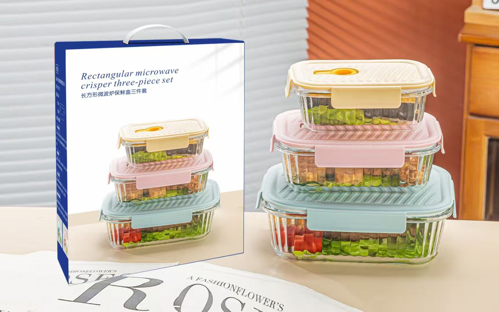 Glass lunch box, microwave oven heating special bowl with lid, office worker with rice, insulated lunch box, separated lunch box set