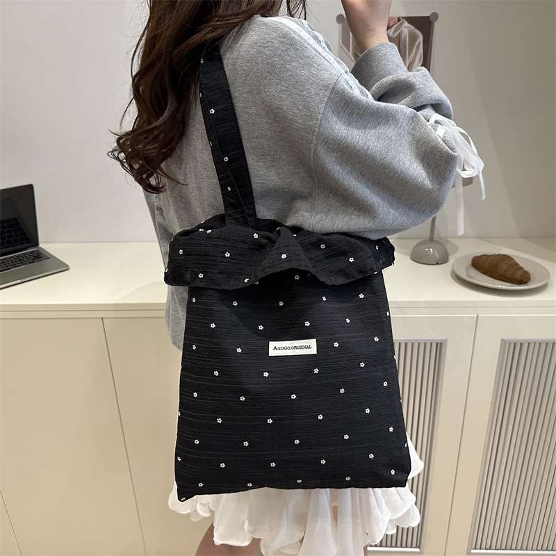 The new summer 2025 fresh and sweet single-shoulder bag with cute ruffles, a versatile Korean-style bag with a large capacity for commuting to school Specification drawing