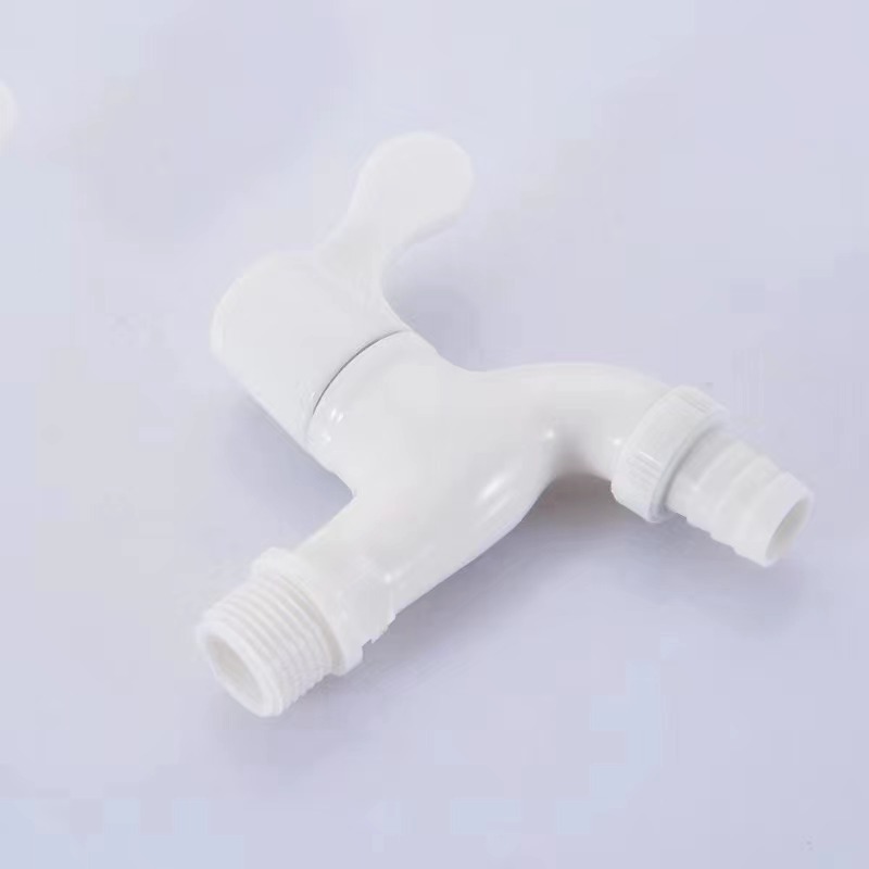 Wholesale of white PP engineering single-cooling 4-minute quick-opening Lian plastic household washing machine faucets from plastic faucet manufacturers details Picture