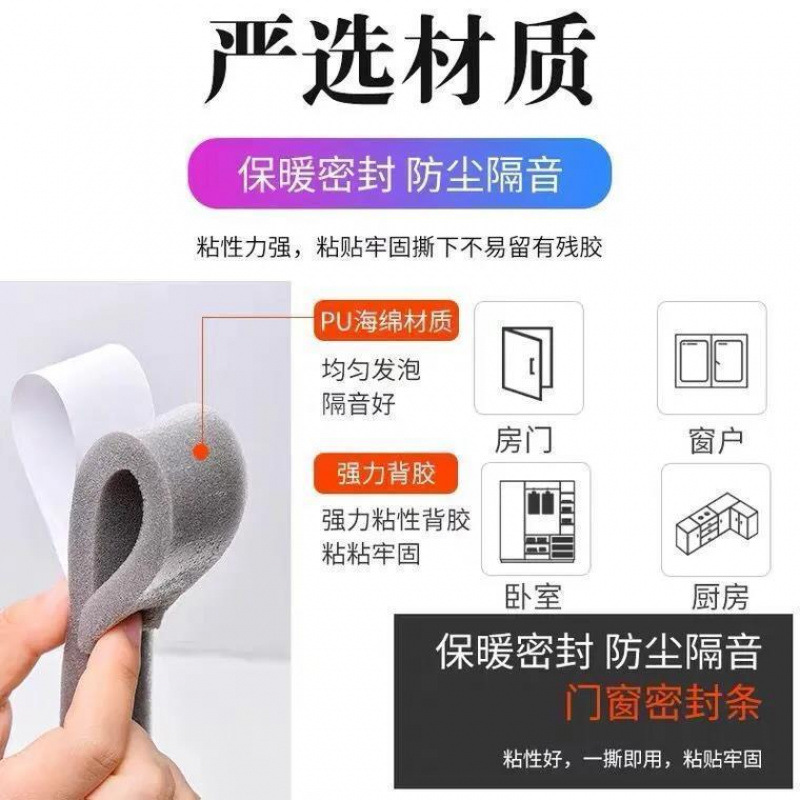 Door and window sealing strips, rubber strips, door gaps, door bottoms, windproof and soundproof strips, household cabinets, sliding doors, Windows, self-adhesive rubber strips Application Scenario