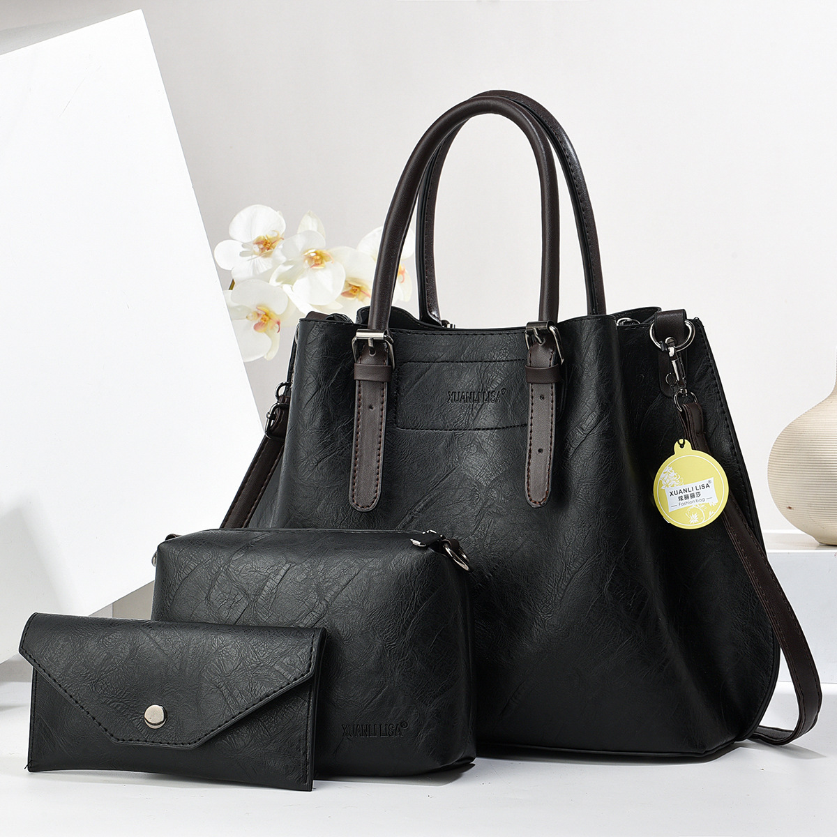 Three-piece women's bag set 2025 New style, elegant mother-and-child bag, simple and versatile large bag, retro pu hand-held shoulder crossbody bag full figure