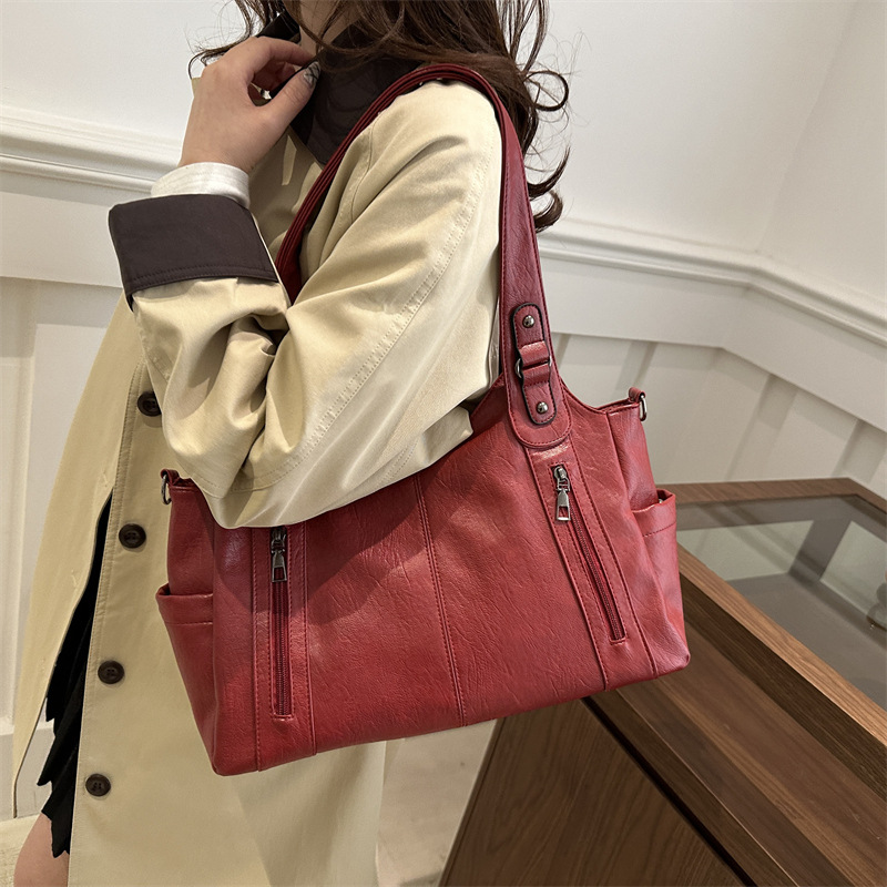 Casual solid color versatile tote bag, crossbody bag, high-end large-capacity summer single-shoulder bag, hand-carry underarm bag for women details Picture