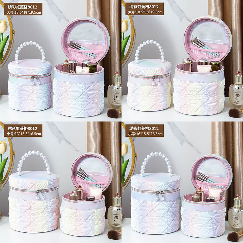 Hand-held bucket bag, large-capacity rainbow diamond-shaped makeup box, storage box, souvenir, wedding portable, household with mirror Specification drawing