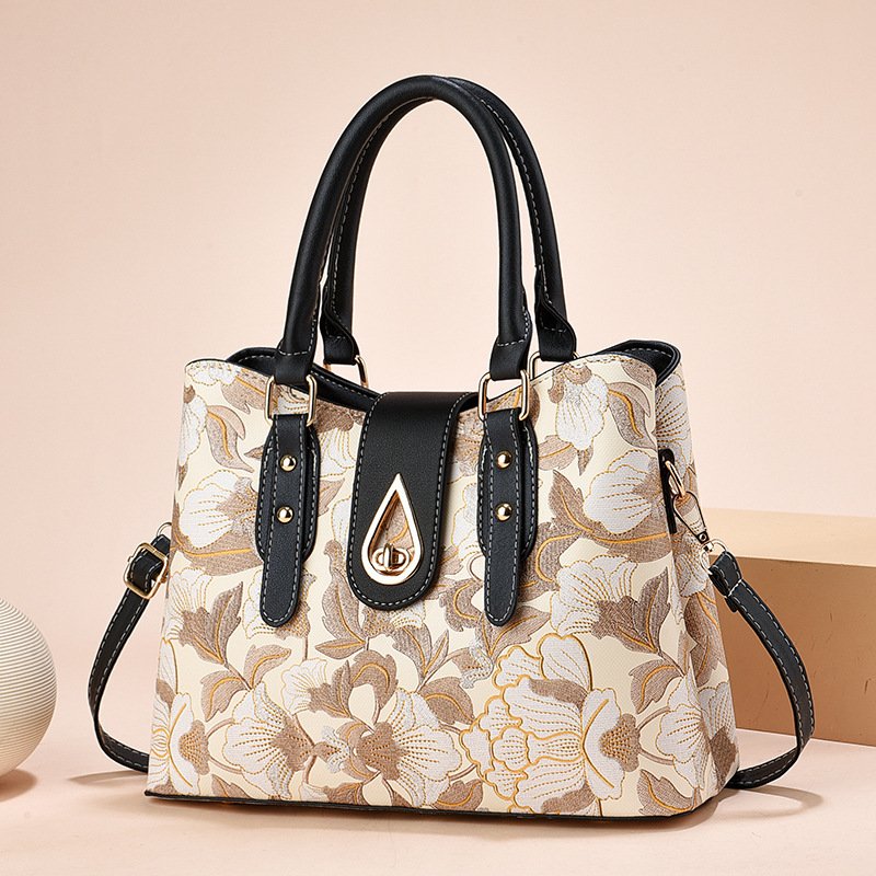 New fashionable handbag for women 2024 with contrasting colors and large floral patterns, single-shoulder crossbody mom bag, one piece for delivery details Picture