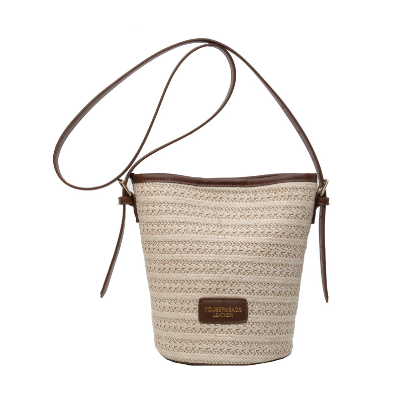 Summer straw woven bucket bag for women 2025 New style, fashionable and casual beach handbag, large capacity crossbody woven bag Item Picture