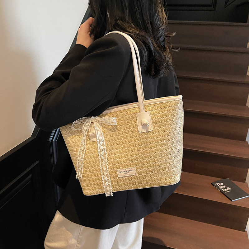 Summer seaside leisure vacation large-capacity tote bag for women 2025 New style fashionable straw woven simple hand-held shoulder bag Specification drawing