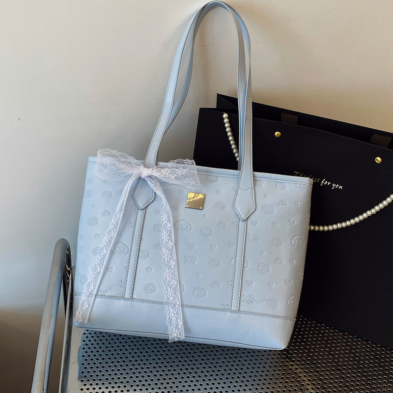 Cross-border new sweet, simple and large-capacity tote bag 2025 New style casual and cute embossed single-shoulder bag full figure