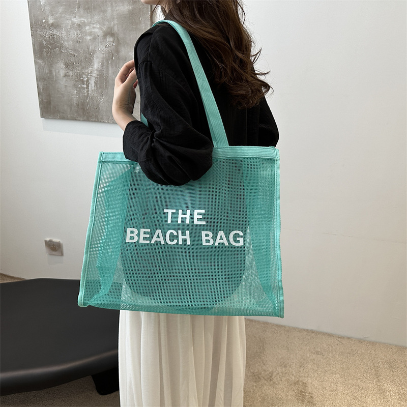 Mesh transparent shopping bag, large-capacity mesh single-shoulder bag, women's beach bag details Picture