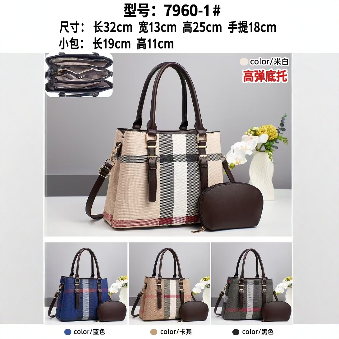 Grid Cross-border Women's Bag 2025 New large-capacity tote bag, fashionable and versatile briefcase, single-shoulder crossbody handbag details Picture