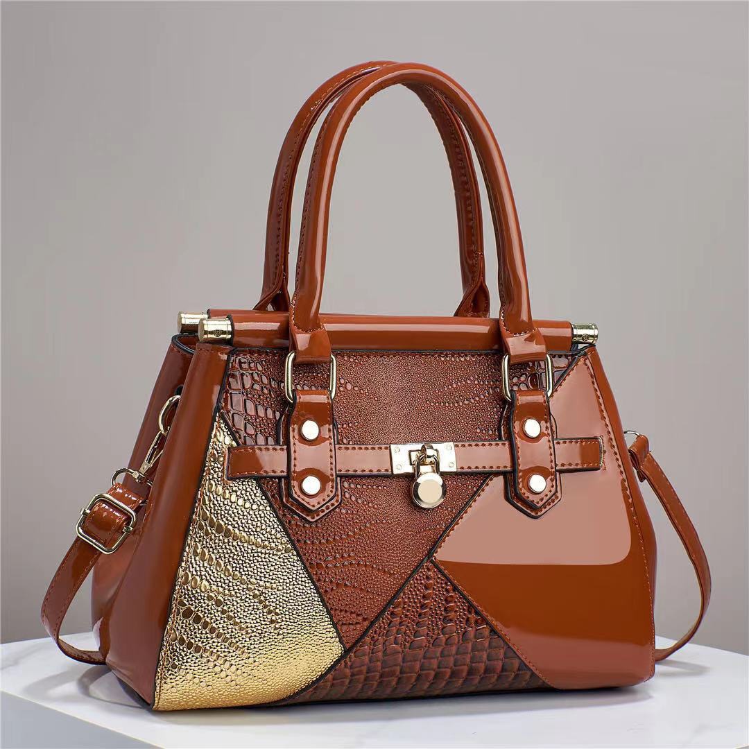 2023 new style spliced shiny leather large-capacity, stylish texture, lizard pattern single-shoulder diagonal cross quality women's bag, cross-border large bag details Picture