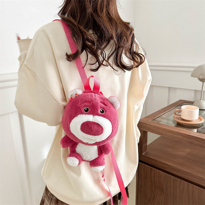 New cartoon sweet plush toy bag, children's cute strawberry bear backpack, claw machine doll exchange bag Application Scenario