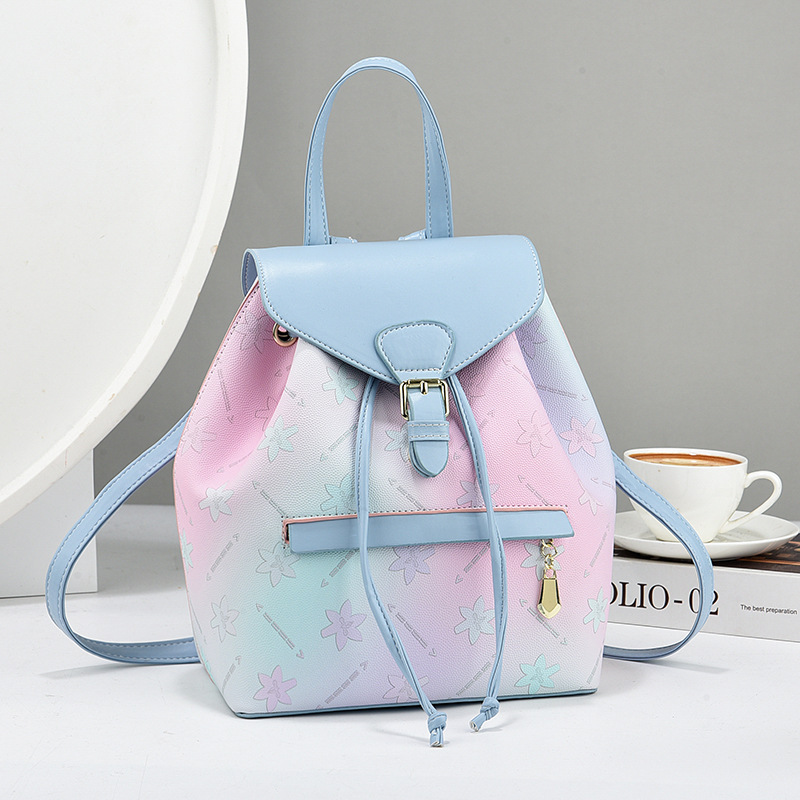 Rainbow-colored travel backpack, new soft leather small backpack for women, dual-purpose bag, large-capacity mom and girl bag full figure