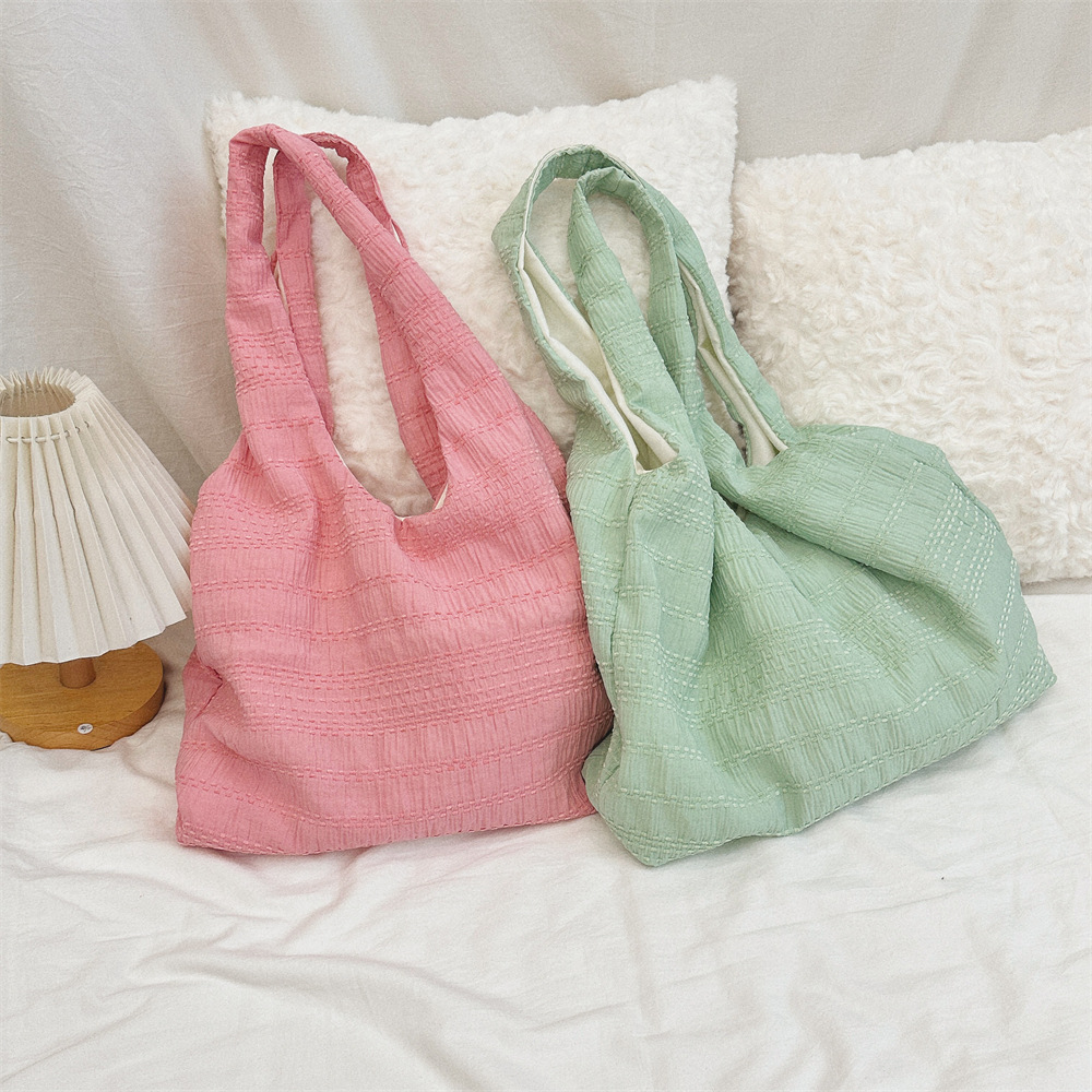 3682 solid color, fresh and simple commuting Korean style, simple large-capacity shopping bag, single-shoulder bag, thin student schoolbag full figure