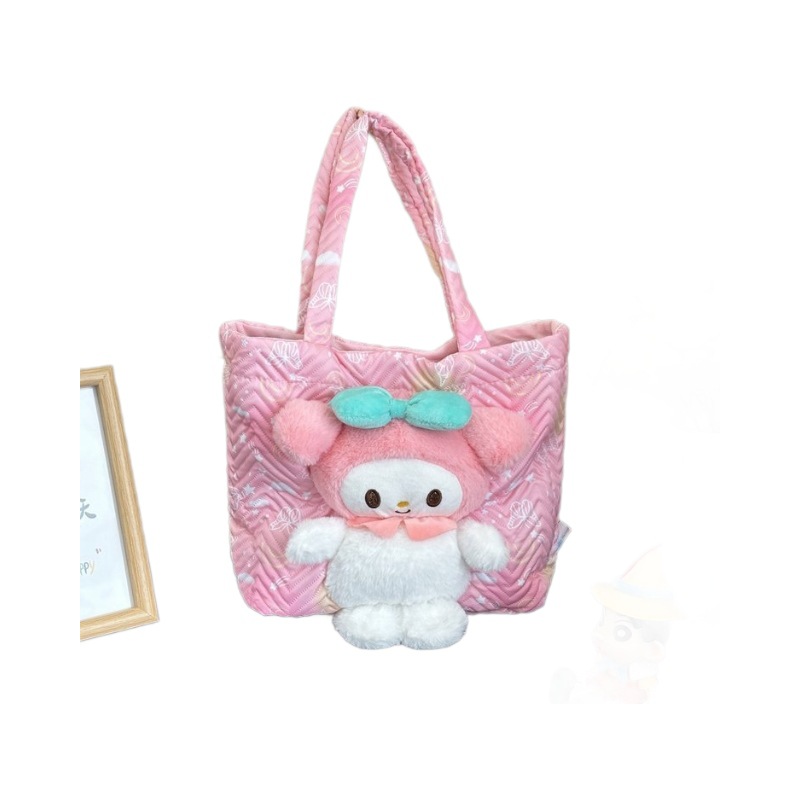 Sanrio cartoon doll shoulder bag, Kuromi plush bag, claw machine doll, large capacity plush toy handbag Item Picture