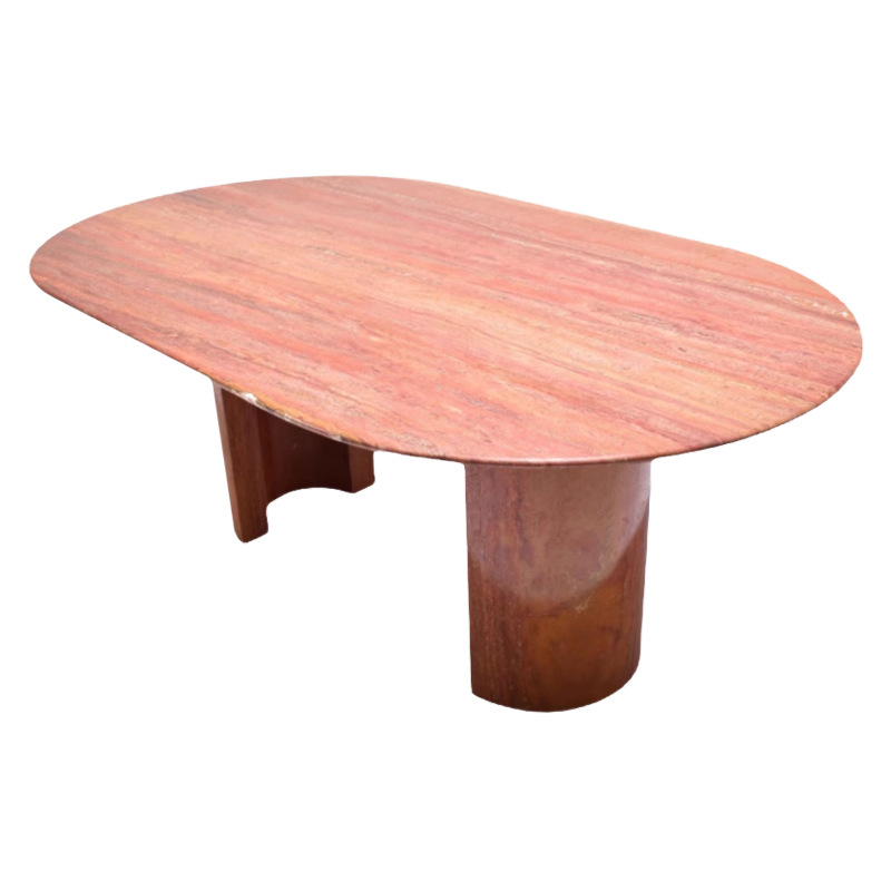 Factory direct supply, grand Nordic natural red travertine oval dining table, living room, dining room, light luxury travertine dining table, hotel Item Picture
