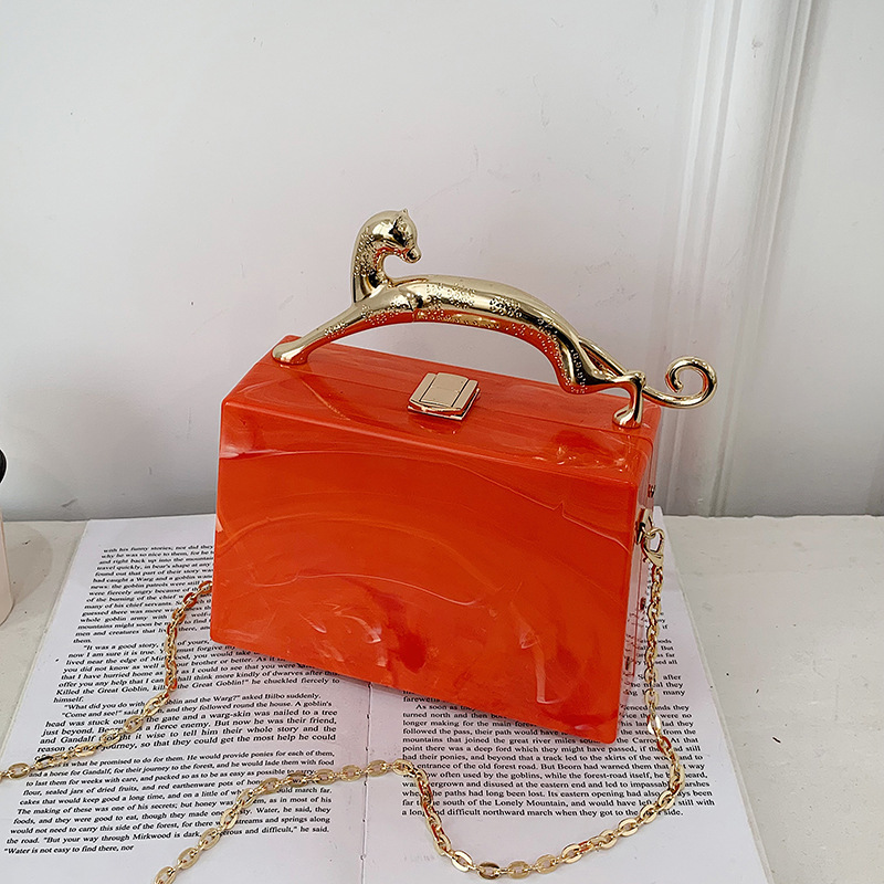 Fashionable acrylic box bag 2022 new style, European and American cross-border candy-colored hand-held dinner bag, chain crossbody bag Specification drawing