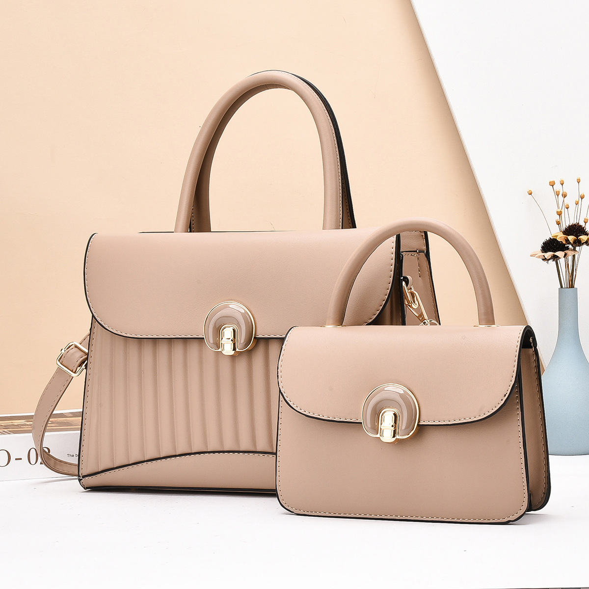 Large-capacity hand-held women's bag, crocodile pattern two-piece set, mother and child bag, new cross-border fashion for women, single shoulder slanted Specification drawing