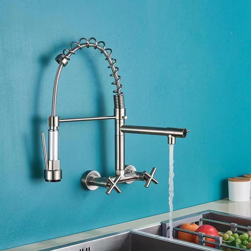 Cross-border wall-mounted faucet, kitchen cold and hot double-hole washing basin, two-in-one laundry sink, balcony universal splash-proof head Specification drawing
