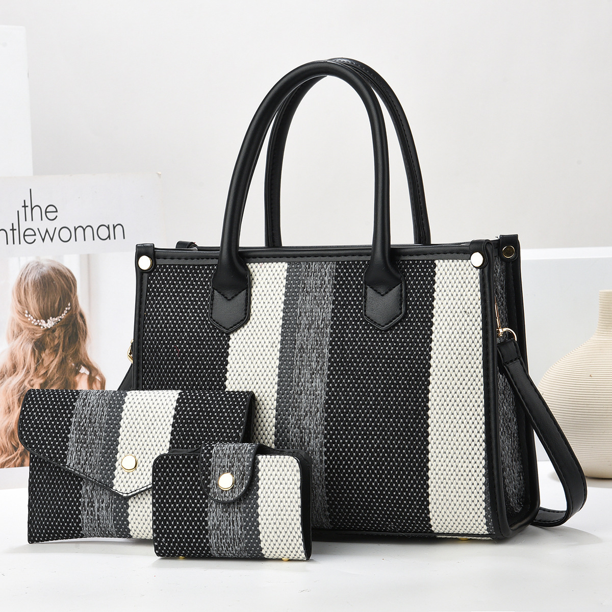 Three-piece set of best-selling fashion crossbody bag 2024 manufacturer's best-selling new hand-held women's versatile PU large bag for foreign trade full figure