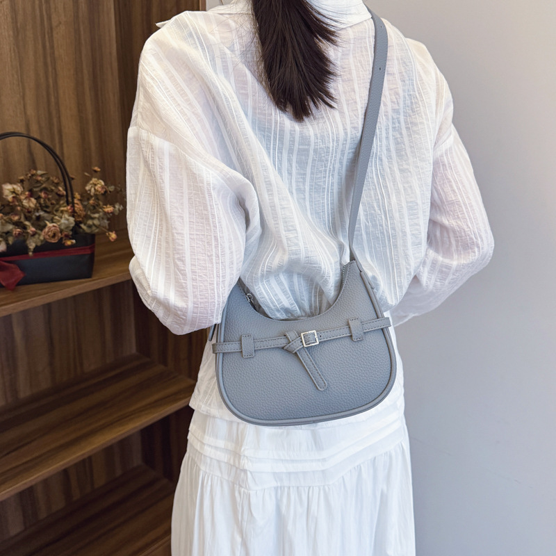 French underarm bag for women 2025 New style, high-end, niche, lychee pattern crescent bag, casual and versatile, single-shoulder crossbody bag Specification drawing