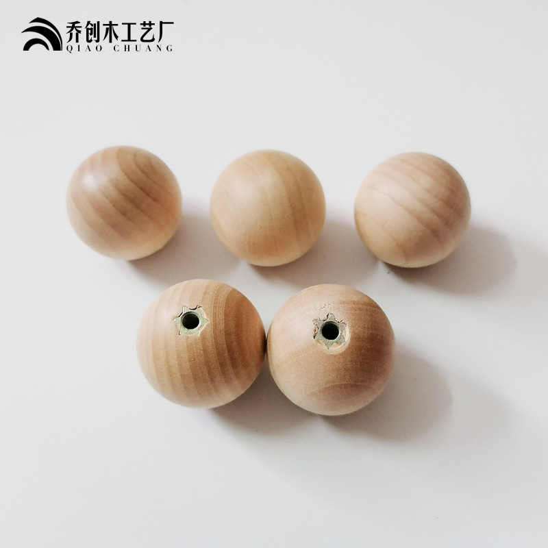 Solid wood round ball handle, wooden single-hole drawer, wooden bead handle, simple Chinese-style home wooden cabinet door handle details Picture