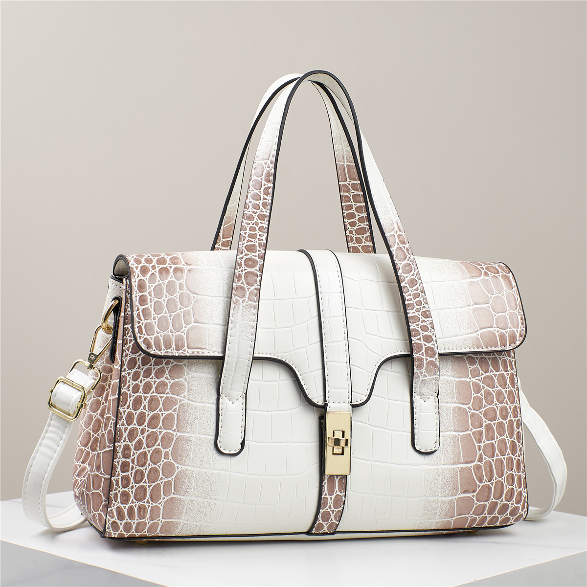 Crocodile pattern texture single-shoulder printed crossbody bag manufacturer's foreign trade bag for women's 2024 new style fashionable handbag full figure