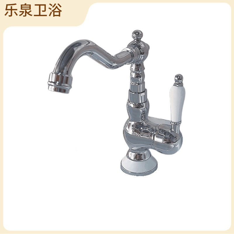 French-style faucet, retro copper single handle washbasin, ceramic cold and hot handle washbasin faucet Item Picture