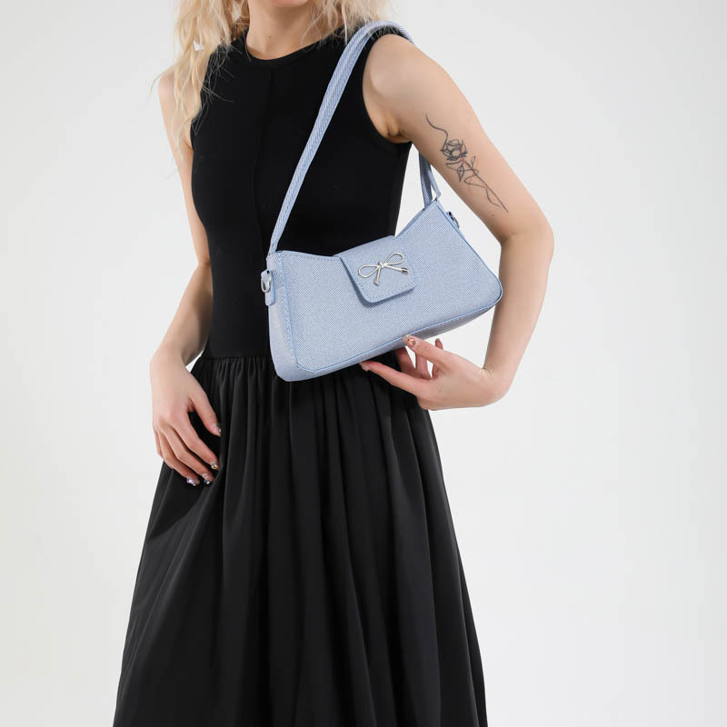 2025 New Korean-style, niche, high-end, versatile commuter baguette bag, minimalist bow, single-shoulder, underarm bag for women Specification drawing