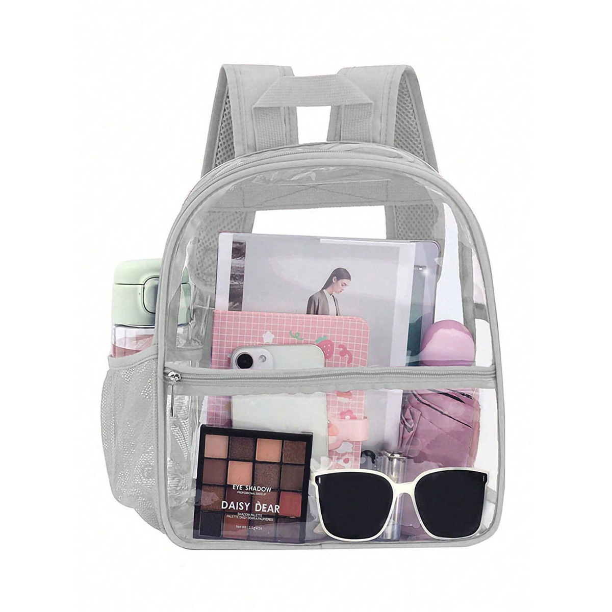 Cross-border PVC transparent backpack, outdoor portable backpack, large-capacity simple student schoolbag factory direct sales Specification drawing