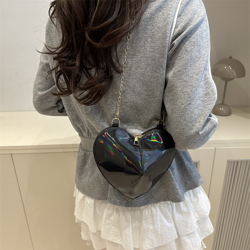 2025 Casual new style laser shiny heart-shaped mini chain accessory crossbody small bag for women Specification drawing