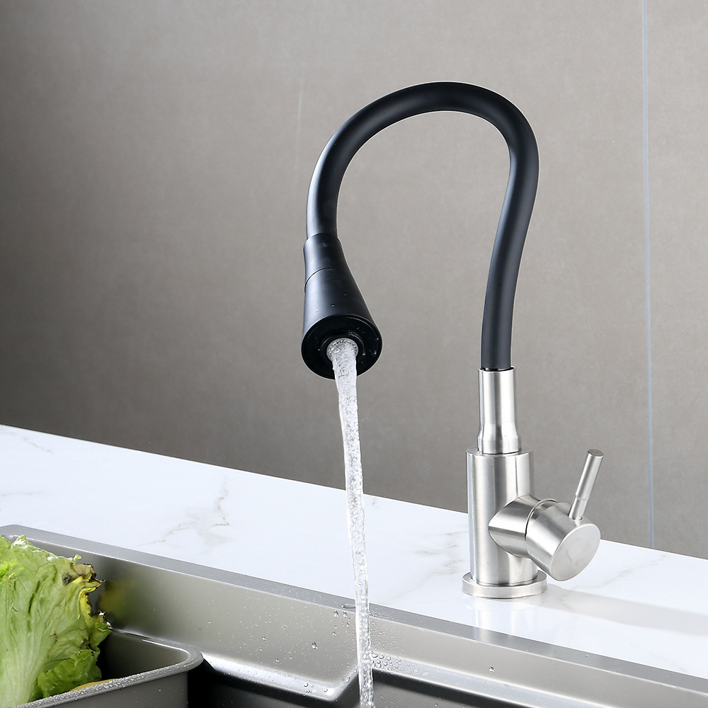 Russian kitchen faucet, black silicone universal tube faucet, sink, stainless steel rotating hot and cold household faucet details Picture