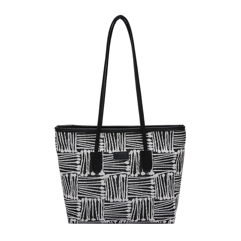 Cross-border Korean-style fashionable striped tote bag 2024 autumn/winter color-blocking simple and high-quality underarm bag commuting single-shoulder bag Item Picture