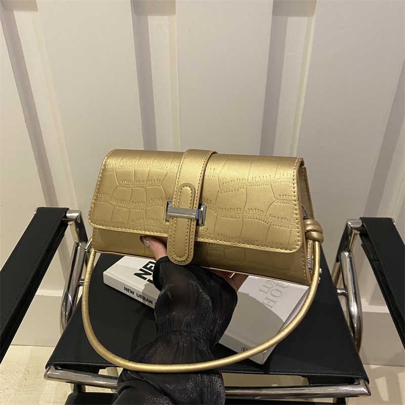 Korean InS-style single-shoulder underarm bag for women 2024 winter, new crocodile pattern texture crossbody bag Xiaofang full figure