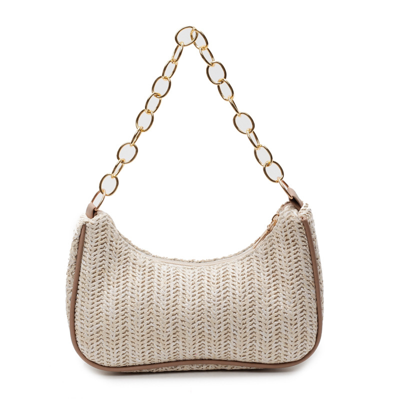 Spring and Summer new woven linen contrasting color single-shoulder crossbody bag, fashionable commuting crossbody bag, underarm bag for women Item Picture