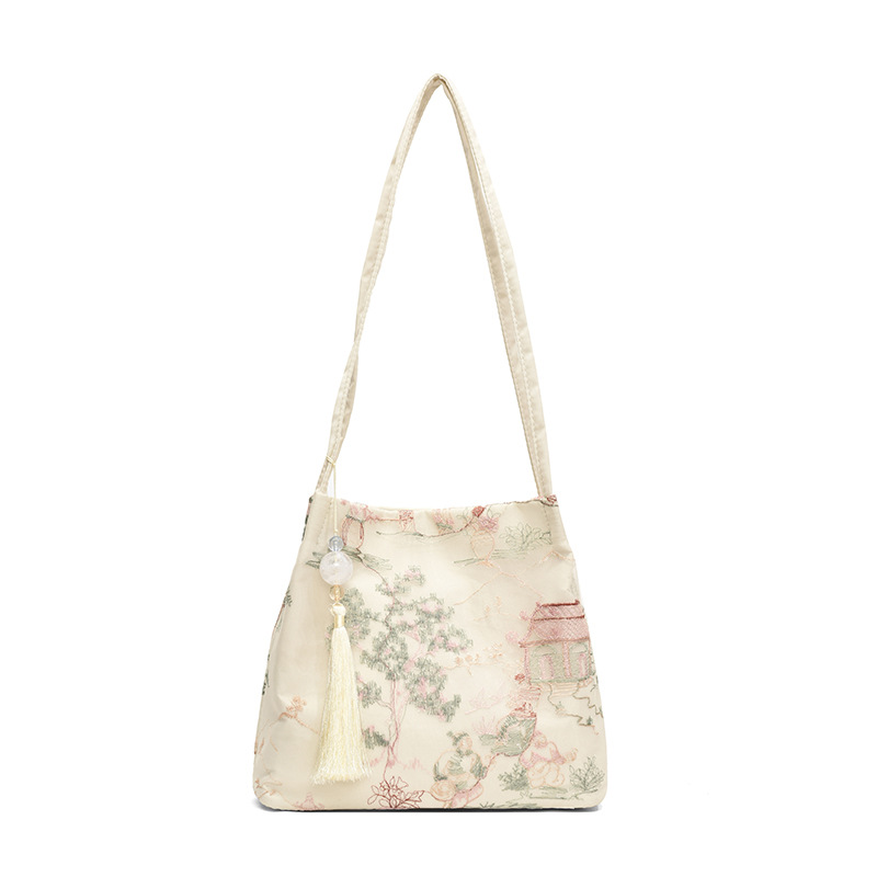 New Chinese-style crossbody bag for women, 2024 new trendy casual and fashionable single-shoulder bag, fabric bag, popular bucket bag Item Picture
