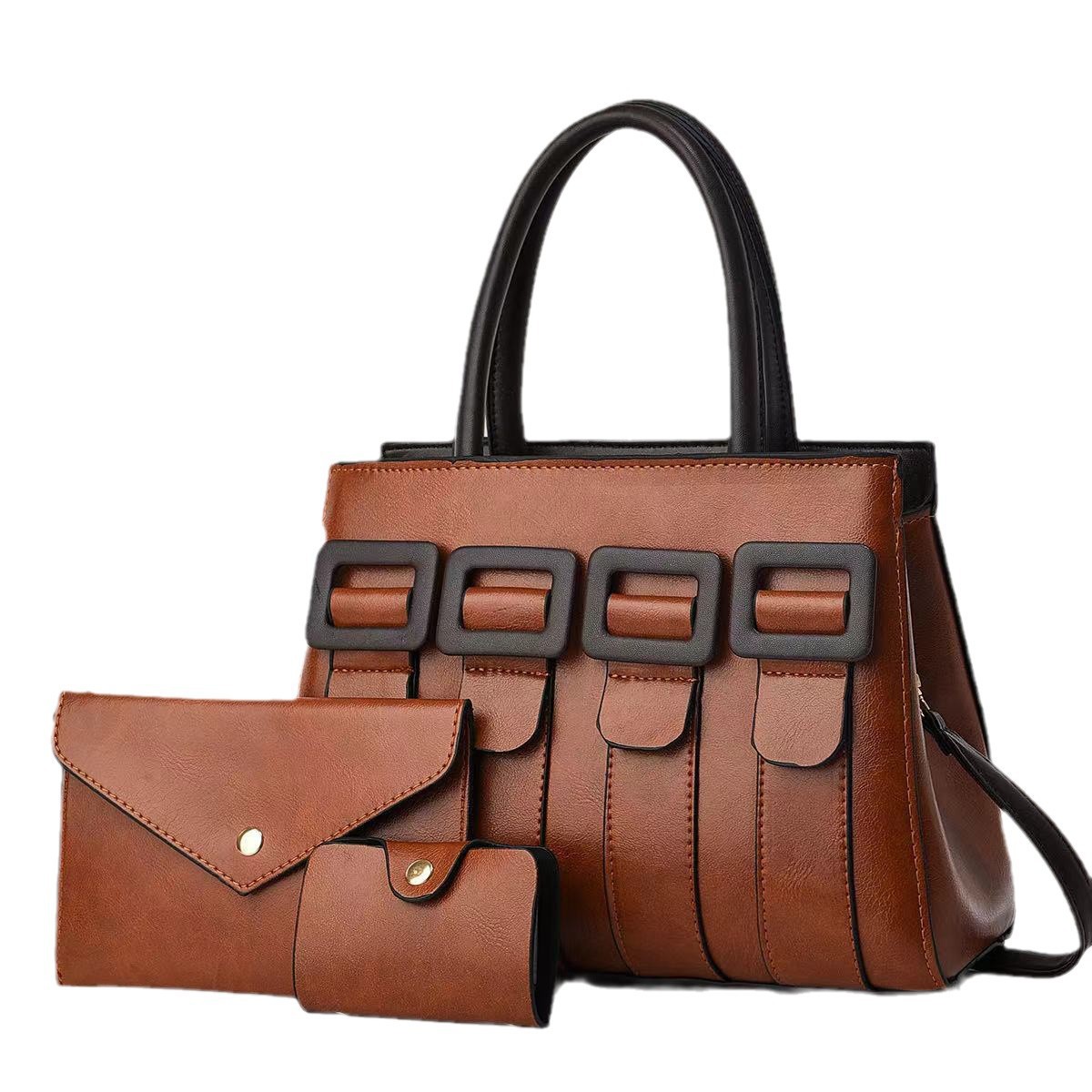 A new large-capacity single-shoulder bag with a strong sense of design, suitable for cross-border use. It's a trendy and elegant three-piece set of patchwork mother and child bags Item Picture