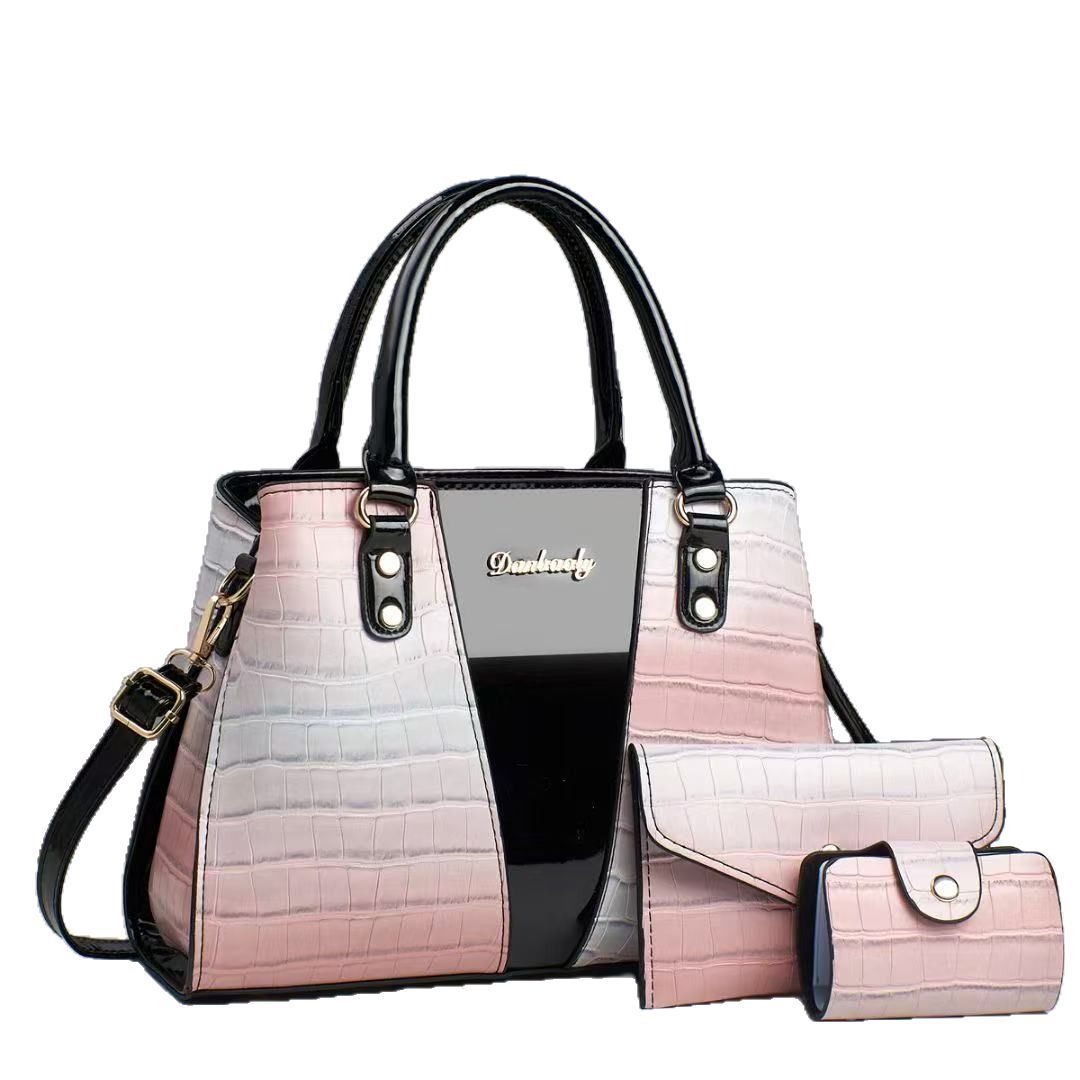 This is a large-capacity, fashionable and versatile three-piece handbag set for women's trade. It features crocodile texture and embossed patterns, with a large capacity and a stylish look Item Picture