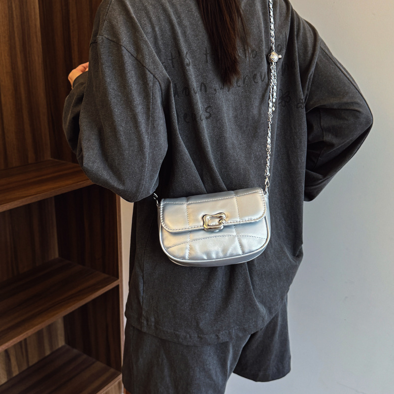 Silver bag for women, 2025 New trendy and niche design chain underarm single-shoulder bag, high-end texture, crossbody small bag for women Specification drawing