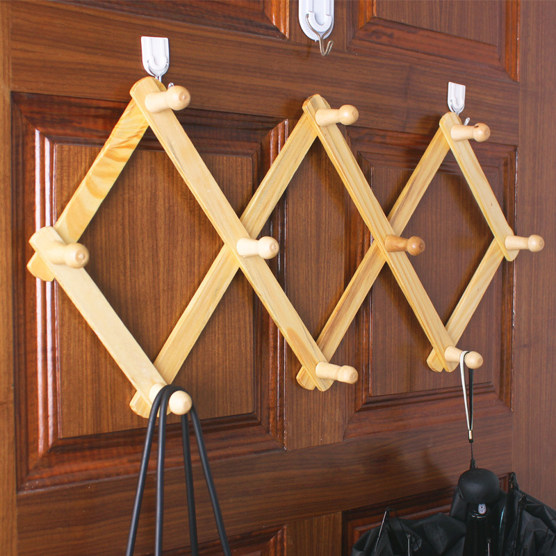 Large wooden telescopic hanger hook, solid wood rhombus bamboo hanger, wall hanging behind the door, wooden anti-slip hanging bag full figure