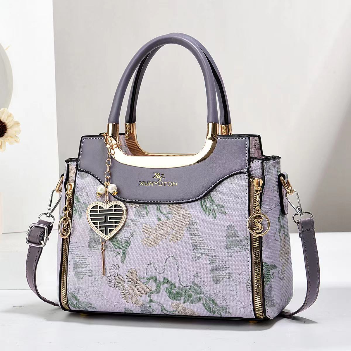 2024 New Korean-style fashionable and trendy Chinese-style embroidered single-shoulder crossbody bag for middle-aged women, elegant and stylish handbag Specification drawing
