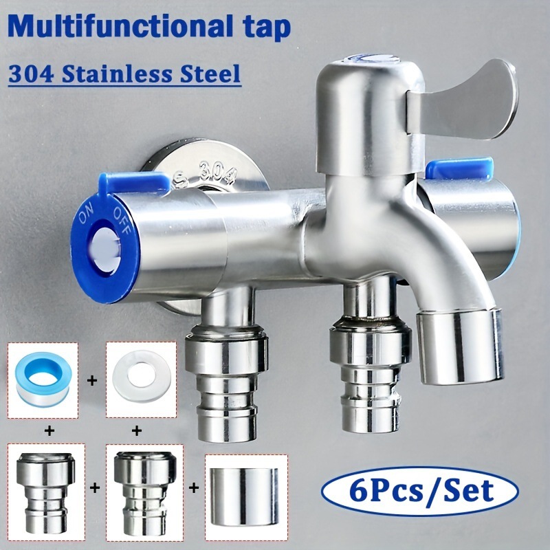 304 stainless steel multi-functional washing machine with one inlet, three outlets and three controls, water distribution faucet, water distribution valve, multi-head one-drag three-way full figure