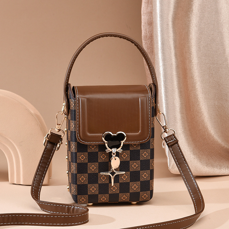 Printed mobile phone women's bag 2023 New style fashionable and individual Korean style trendy and stylish single-shoulder crossbody checkered small handbag full figure