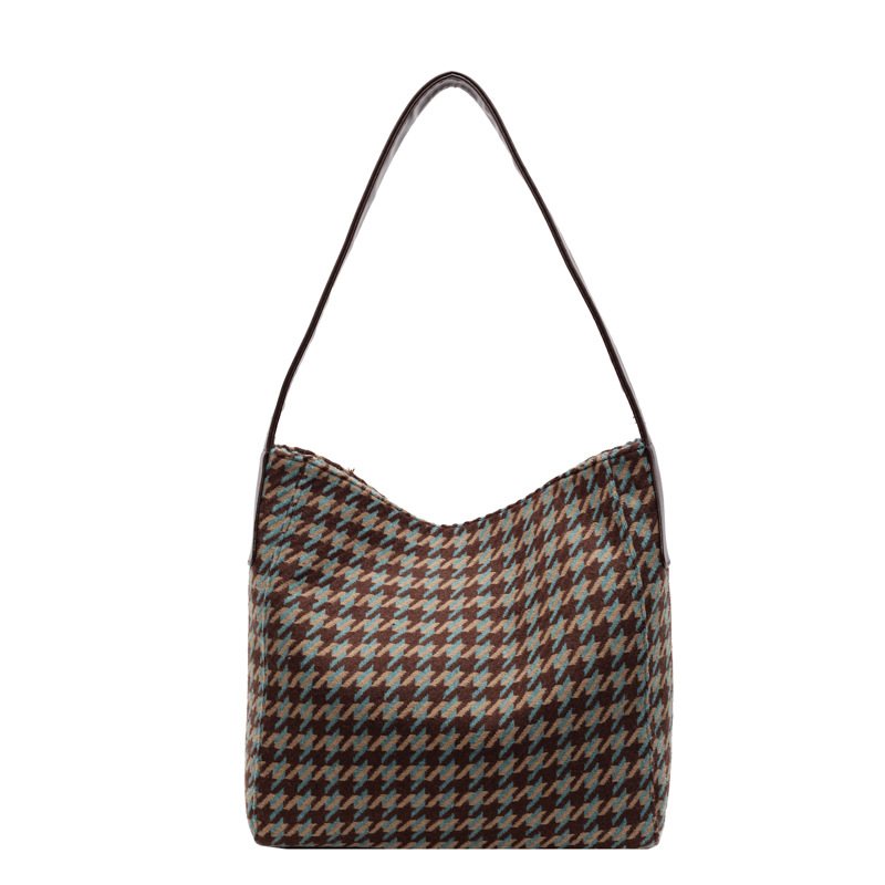 Tweed checkered bag for women, 2024 new trendy single-shoulder bag, large-capacity tote bag, fashionable commuter crossbody bag Item Picture